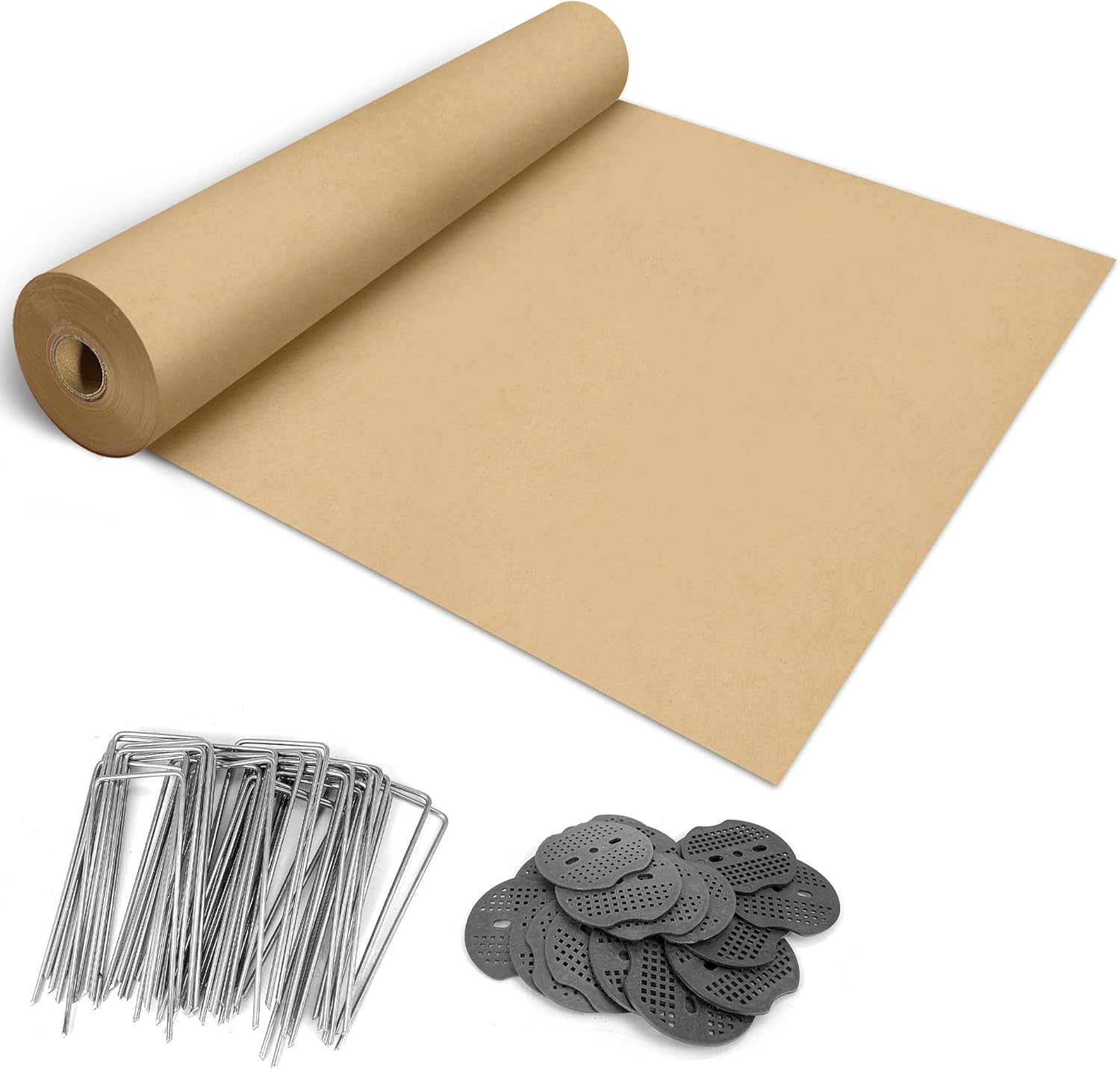 Biodegradable paper weed barrier with ground nails, 120 x 4 ft