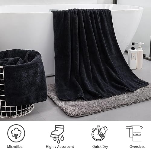 Miniatura 8 de Ycosy Juego de toallas de baño negras de 35 x 70 pulgadas, toalla de baño de lujo de 21.16 ozm, microfibra extra grande, secado rápido, altamente
