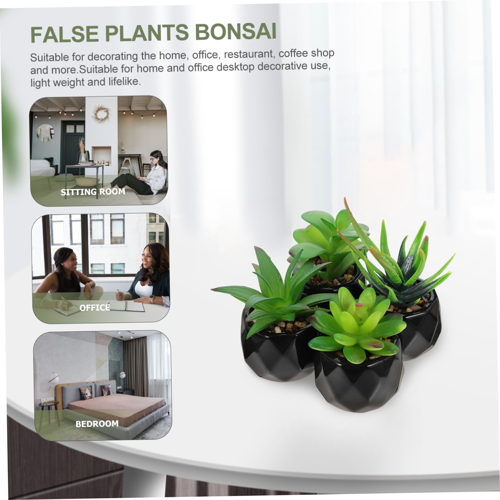 SOLUSTRE 4 Stück Teiliges Set Künstliche Sukkulenten im Topf Realistische Bonsai Dekoration für Wohnzimmer Büro Küche und Schlafzimmer für Pflegeleichte Innenräume