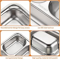 Vista 3 de Juego de bandejas divididas de acero inoxidable (paquete de 10), grado alimenticio, sin BPA, rectangular, 11.0 x 8.7 in/11 x 8.7 pulgadas