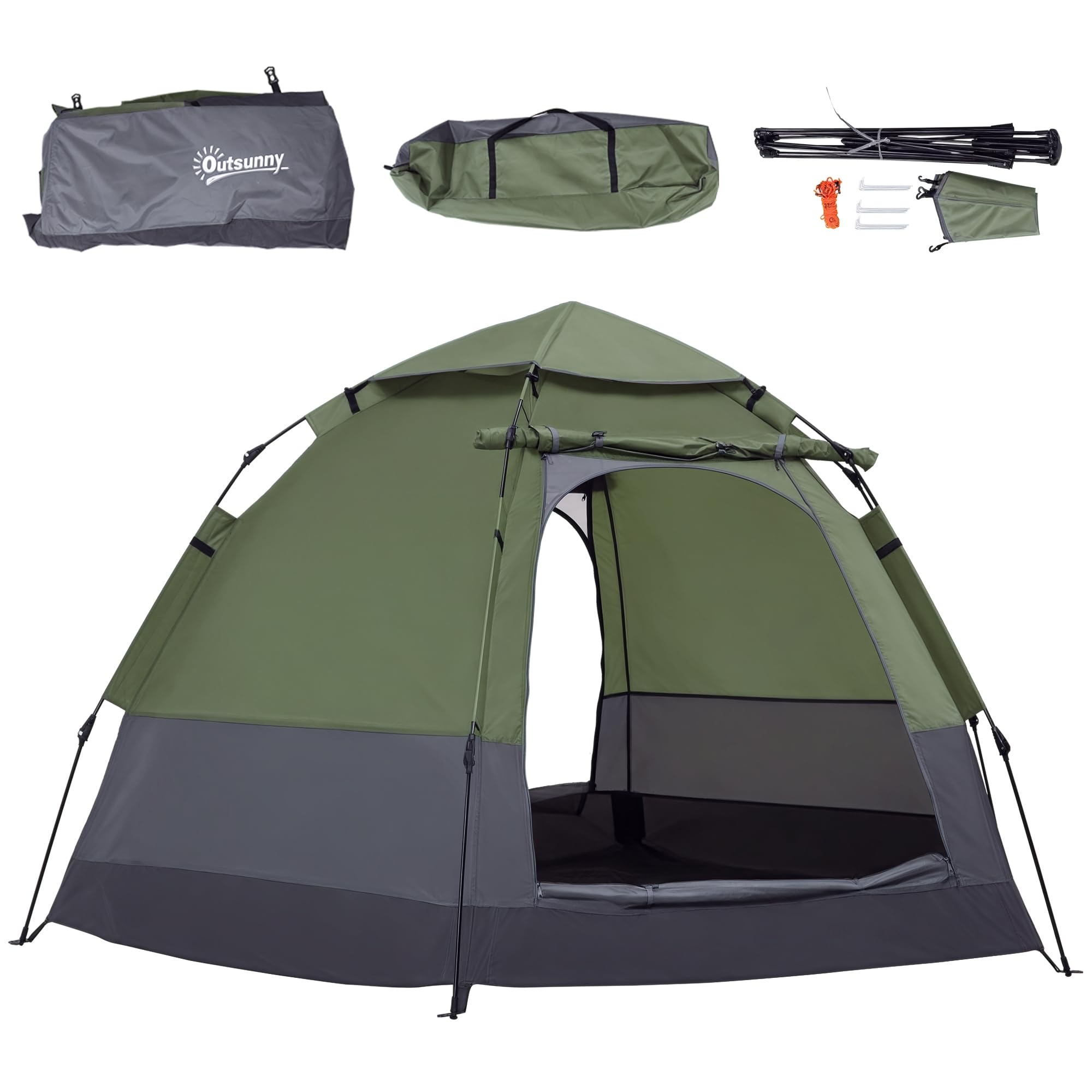Outsunny Tente Pop up Montage instantané - Tente de Camping 3-4 pers. - 2 Grandes Portes - dim. 2,6L x 2,6l x 1,5H m Fibre Verre Polyester Oxford
