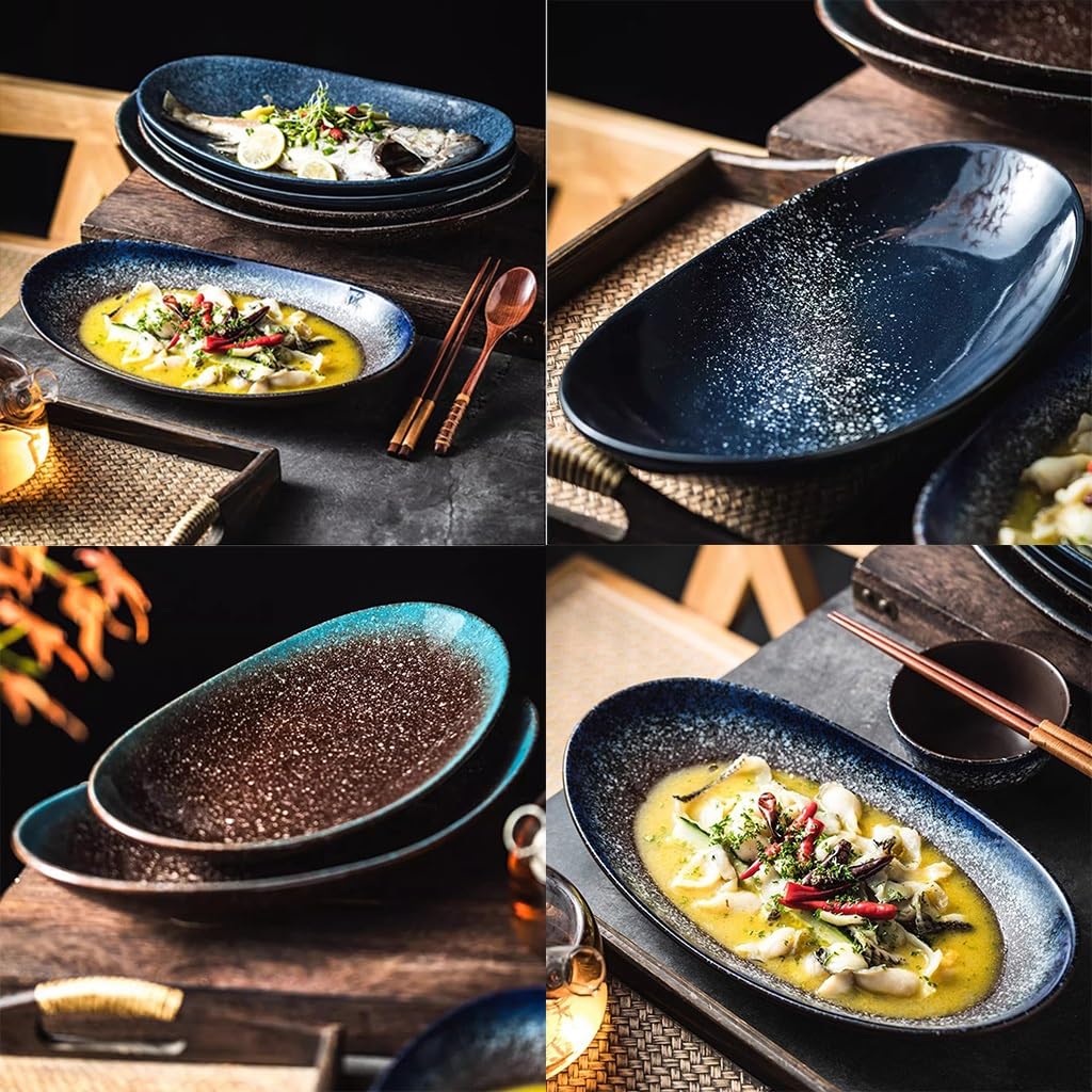 Piatti piani in ceramica, piatti piani in porcellana, vassoi da dessert, piatti piani in ceramica di forma irregolare per antipasti, bistecche, pane, risotti, insalate, pasta, adatti al microonde e a