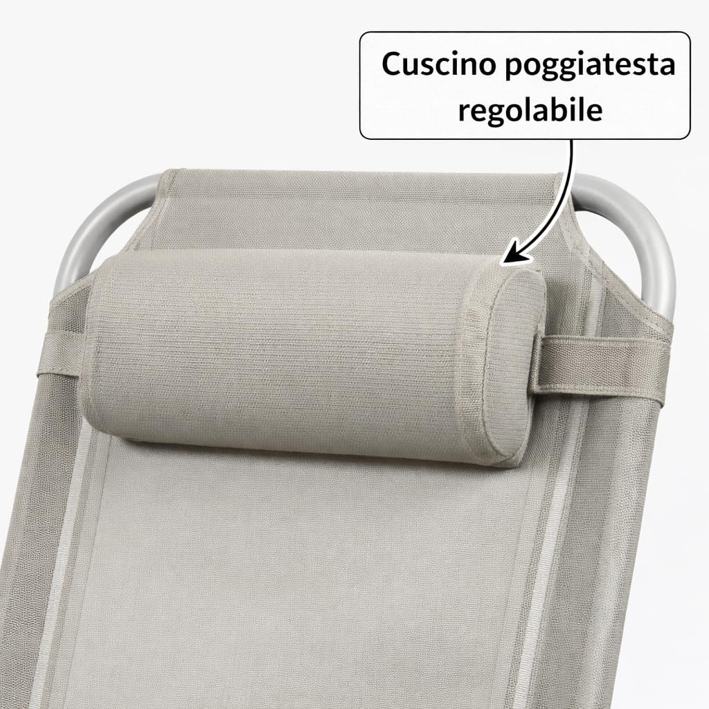 BAKAJI Set 2 Sedie Gravity Luxor Con Vassoio Portaoggetti Poggiapiedi Cuscino Terrazzo, Patio, Zero Gravity Richiudibile e Salvaspazio Struttura Resistente e Rivestimento Textilene (Tortora)