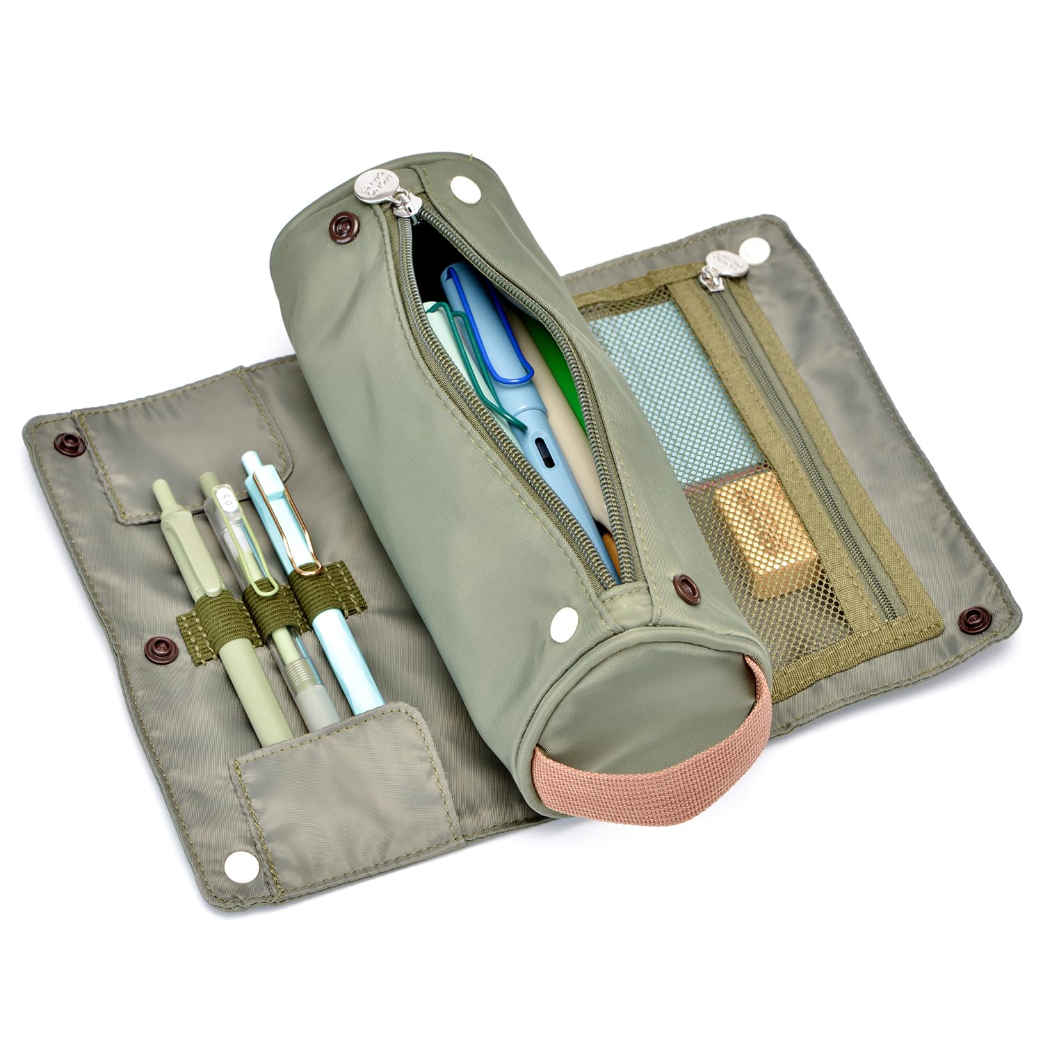 Lanxivi Large Capacity Pencil Case Roll Up Design Multifunctional Pencil Holder Pouch Stationery Pen Bag for Teen Girls and Boys Camping style - Green