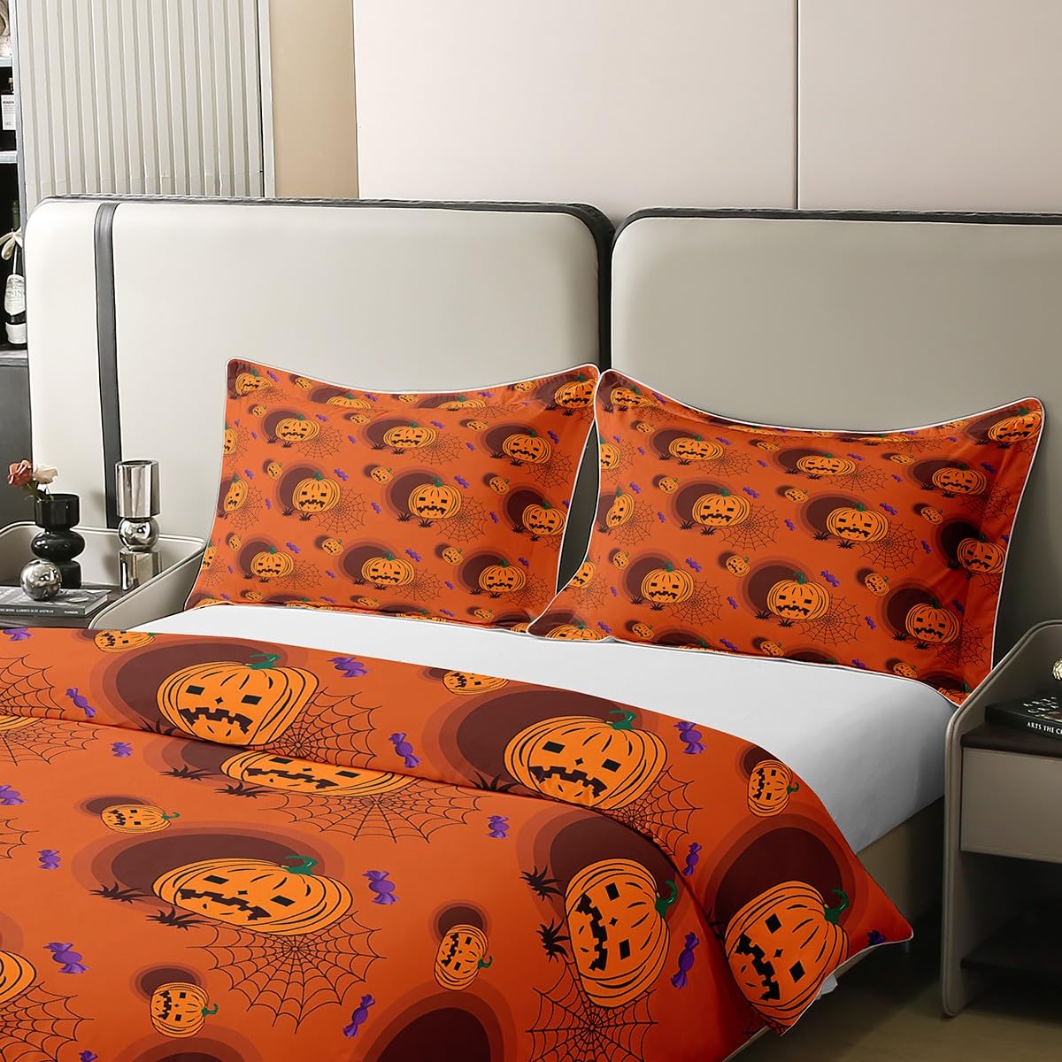 Pojedynczy rozmiar dynia lampion bawełniany zestaw poszewek na kołdrę dla chłopców dziewcząt Halloween zestaw kołdry dla dzieci kobiet mężczyzn pajęczyna kołdra żółta zestaw kołdry zestaw kołdry