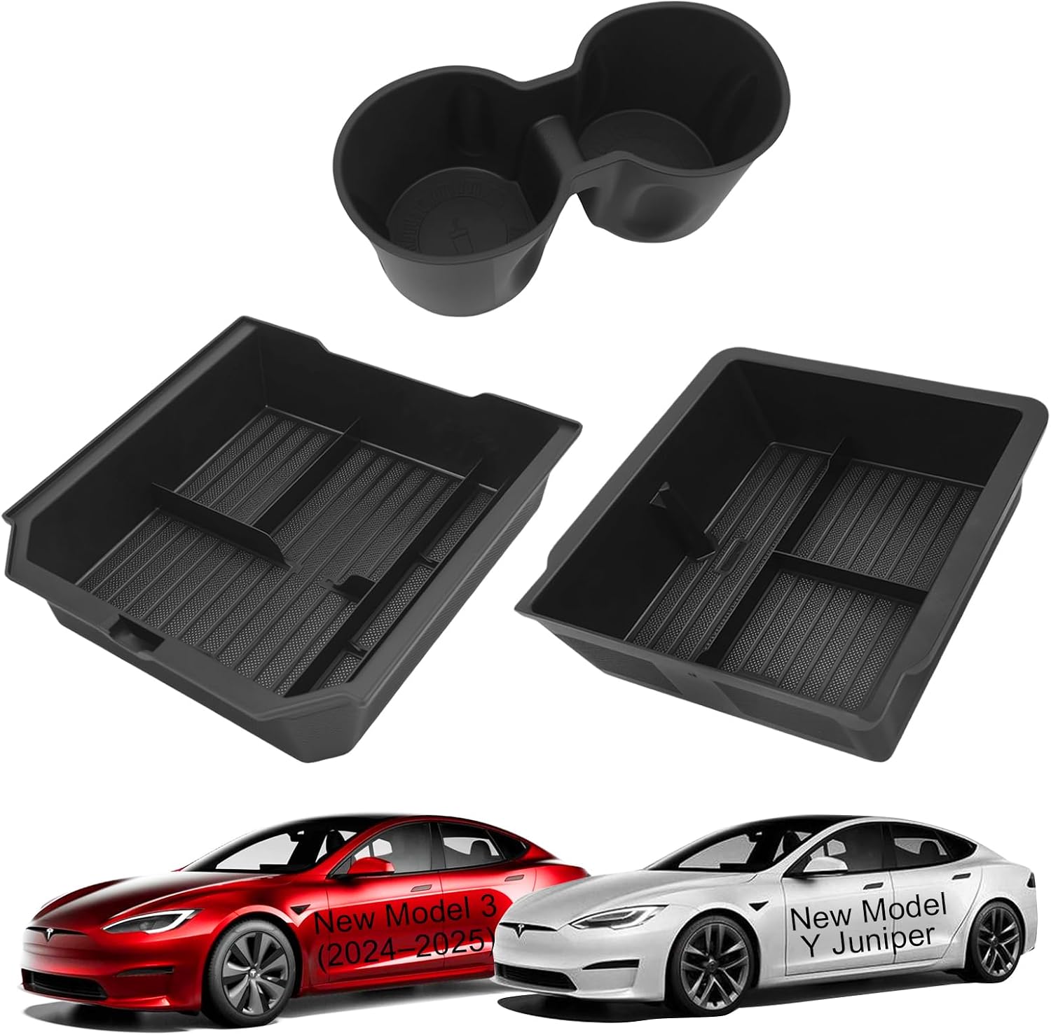 Center Console Organizer, Available for Tesla New Model Y Juniper (2025~2026), and Model 3 (2024~2025) Accessories, Black (3pcs)