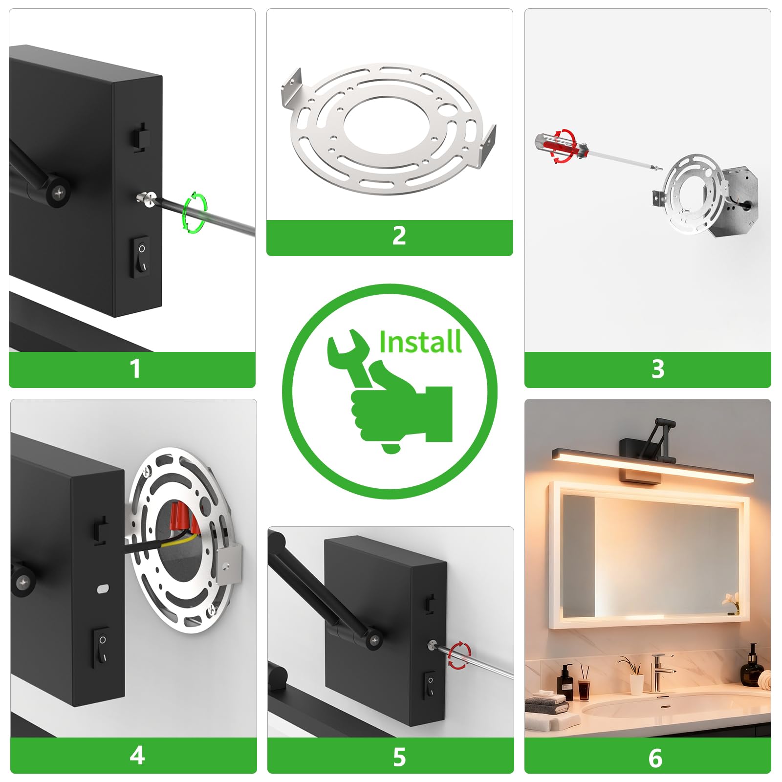 Sytmhoe Nero 12W Luce Da Specchio Bagno 3000K 4500K 6000K Con Interruttore, 48,5 CM Alluminio Applique Per Specchiera Bagno Con Staffa Telescopica, Illuminazione Quadri Lampada Camera Da Letto
