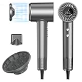 Hair Dryer, 150000 RPM Brushless Motor with 500M Negative Ions, Fast-Dry Lightweight Design, ThermoControl & Magnetic Nozzle/Diffuser, Low Noise Salon Blow Dryer for All Hair, Travel, Home