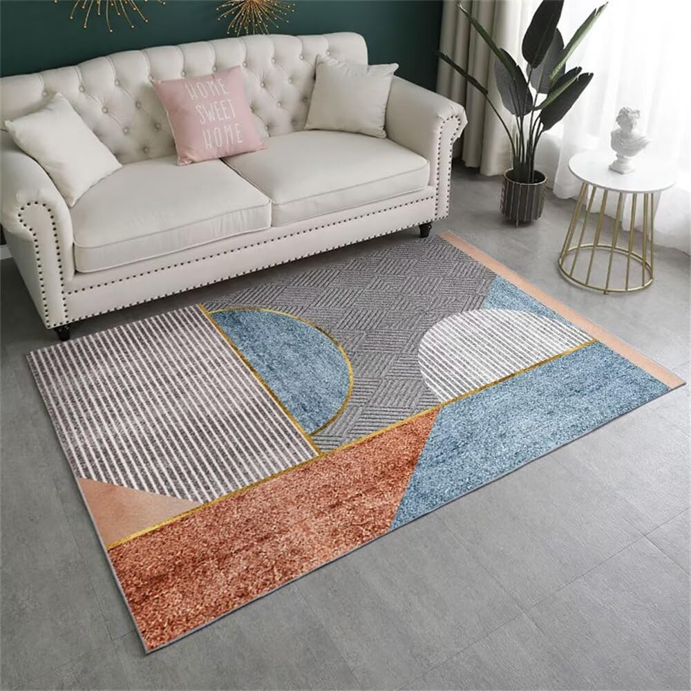 Tapis géométrique gris bleu 80x200cm au design moderne et graphique