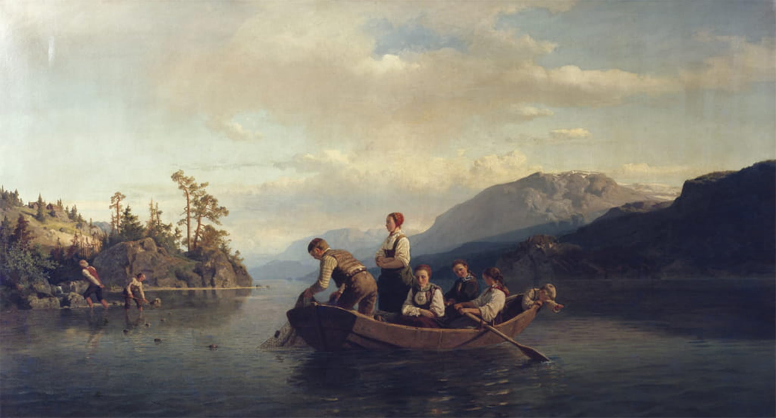 Posteriik No Frame Famous Modern Artwork Art Mural Evening At Krøderen By Adolph Tidemand Oil Paintings Pictures For Home Decor 60X90cm