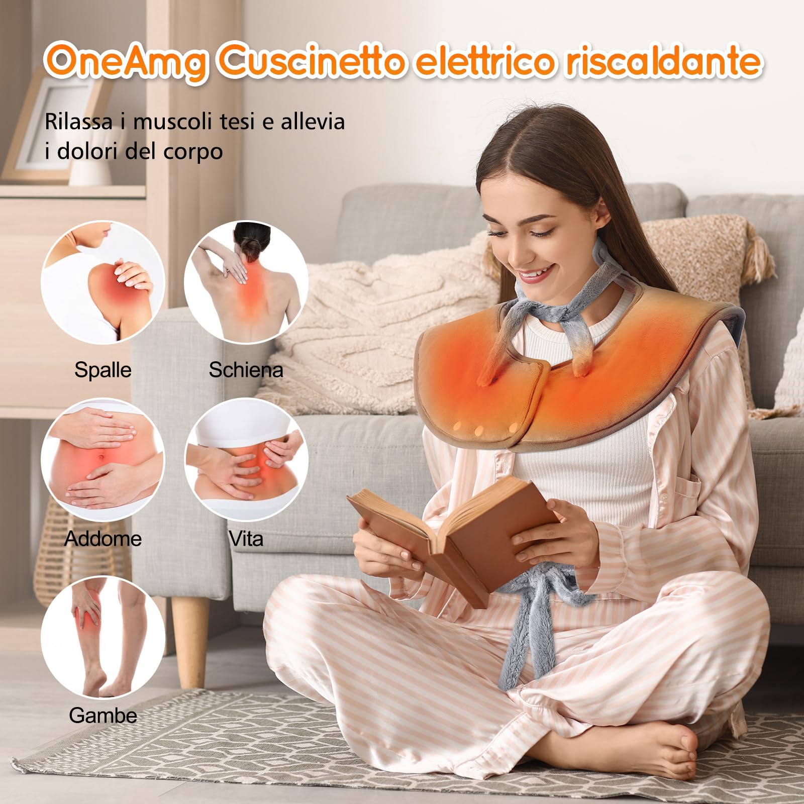 Termoforo Elettrico Cervicalee Spalle, Schiena, Cuscino Elettrico Riscaldante 61x94cm Con timer di 4 ore e 6 Livelli di Riscaldamento Spegnimento Automatico,Lavabile Termoforo Lombare Ricaricabile