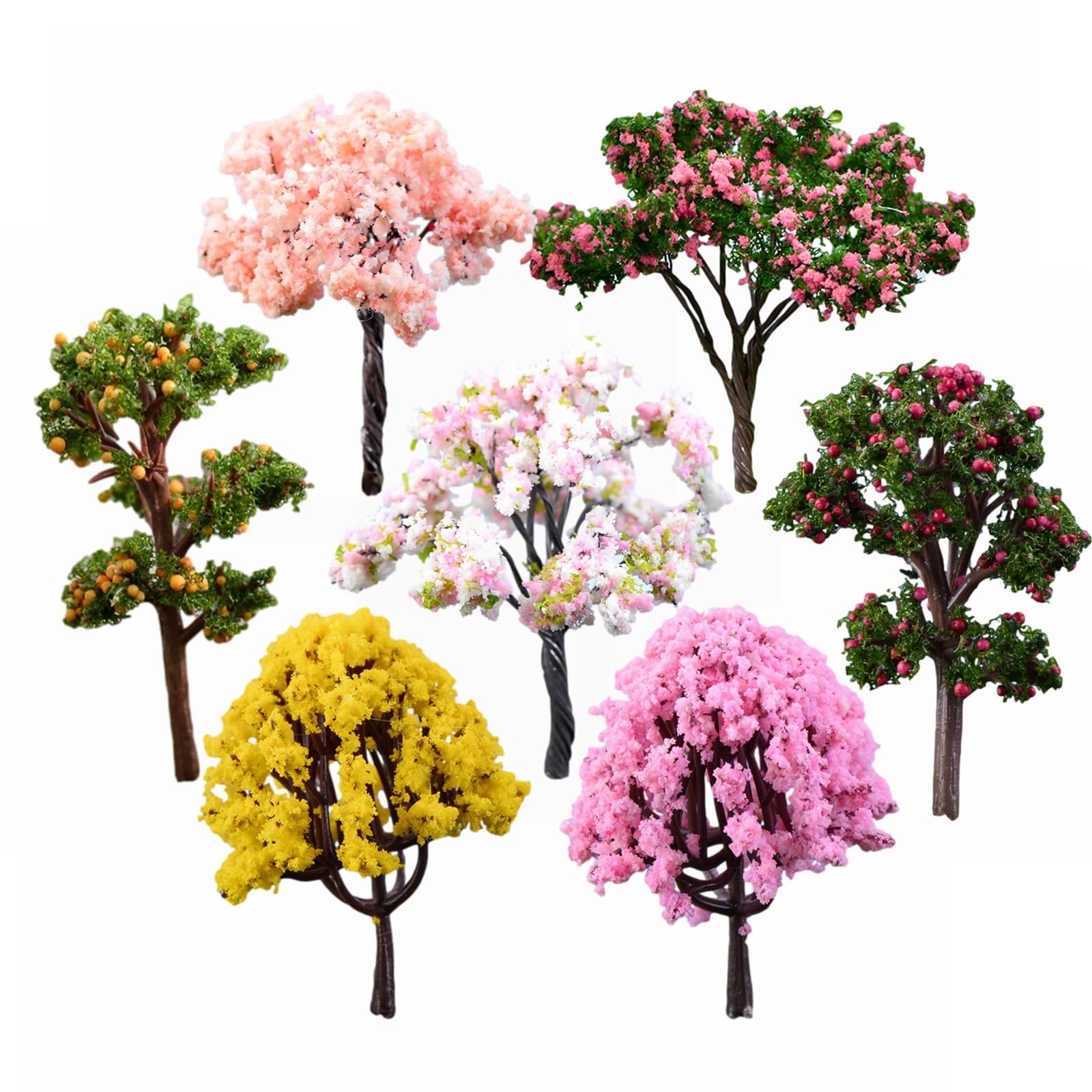 DUNSBY Model Trees 7pcs DIY Mixed Mini Model Trees Miniature Figurines Fairy Garden Accessories Train Scenery Landscap Architecture