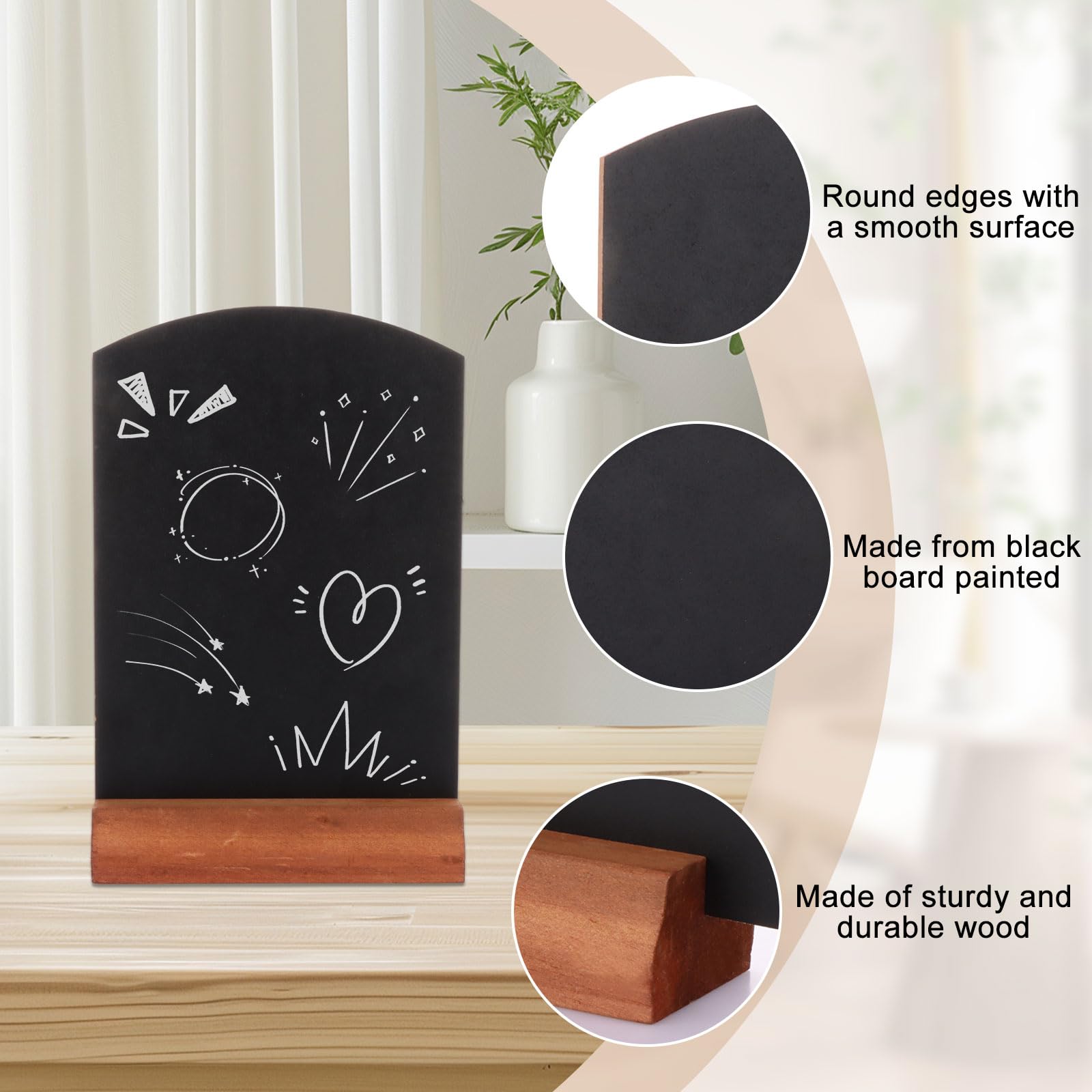 Lot De 12 Mini Tableaux Noirs – 15x13 Cm – Double Face Avec Support Bois - 6