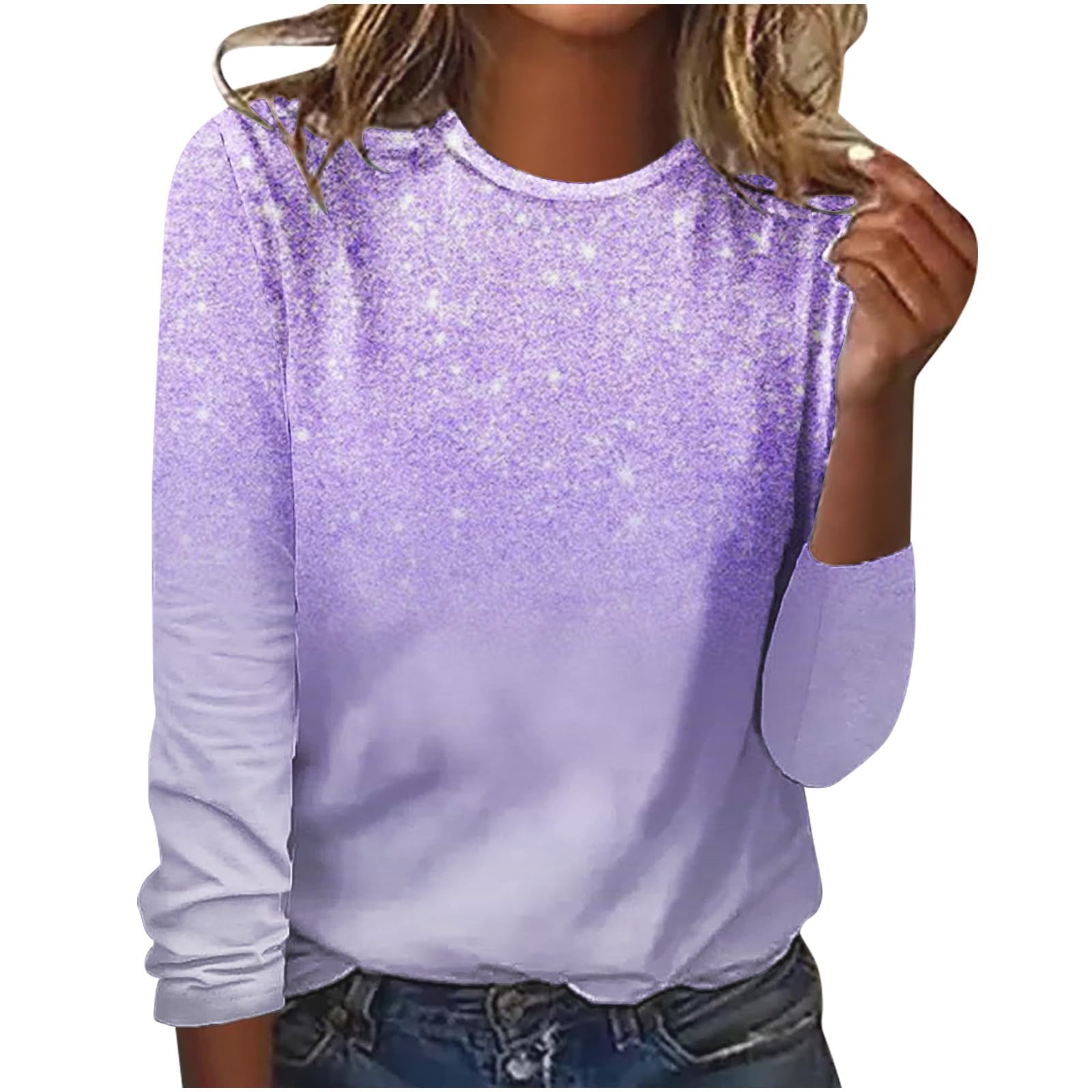 Womens Tees Casual Dressy Long Sleeve Sparkly Sequin Pullover Top Fashion Summer and Spring Shirt Trendy Clothes 2023
