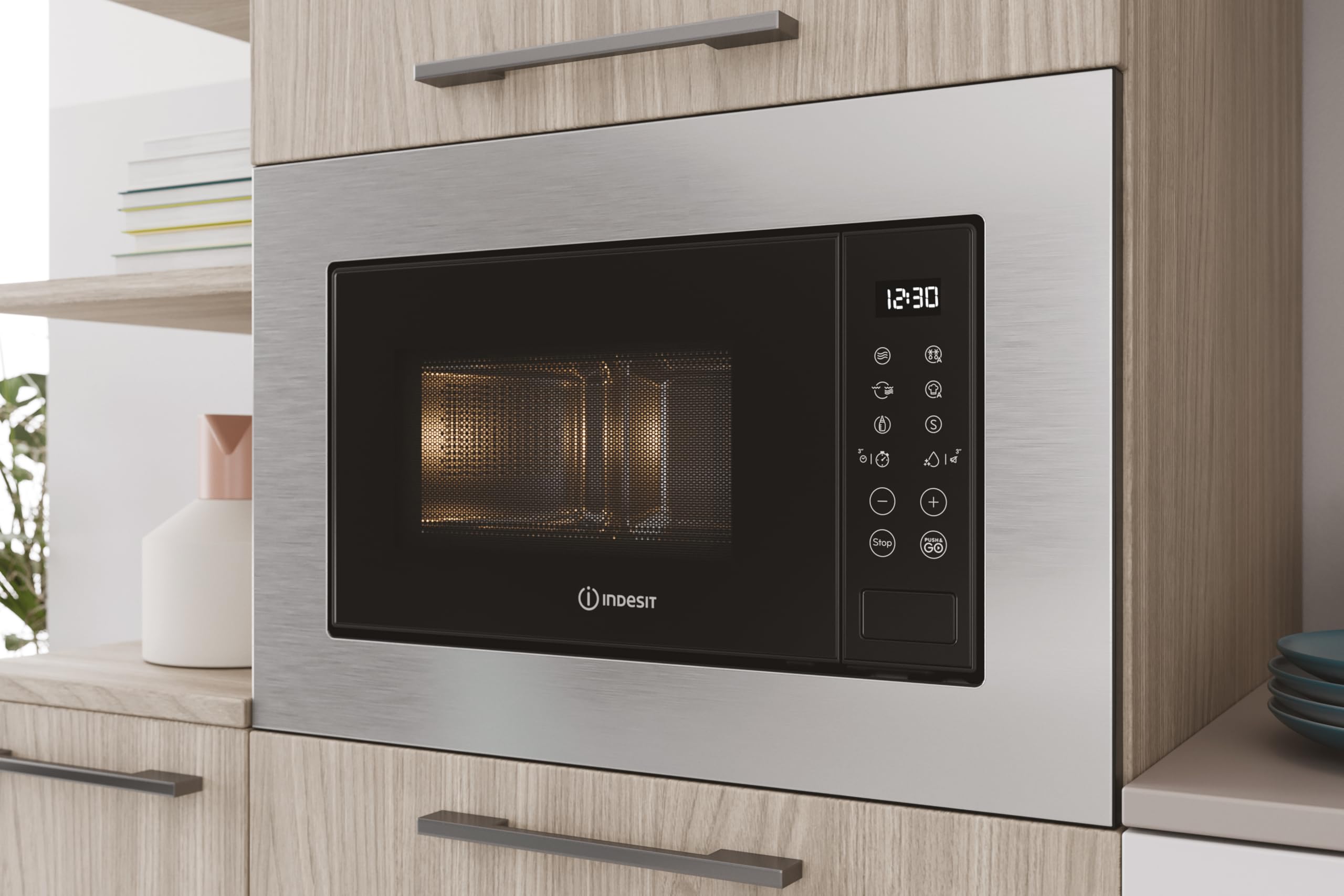 Indesit MWI 120 GX.1 - Microonde Da Incasso Con Grill Da 20L. Potenza Massima Microonde 800W, Potenza Grill 1000W. Sicurezza Bambini, Push And Go, Auto Cook, EasyCleaning 39 x 59,4 x 34,9 cm