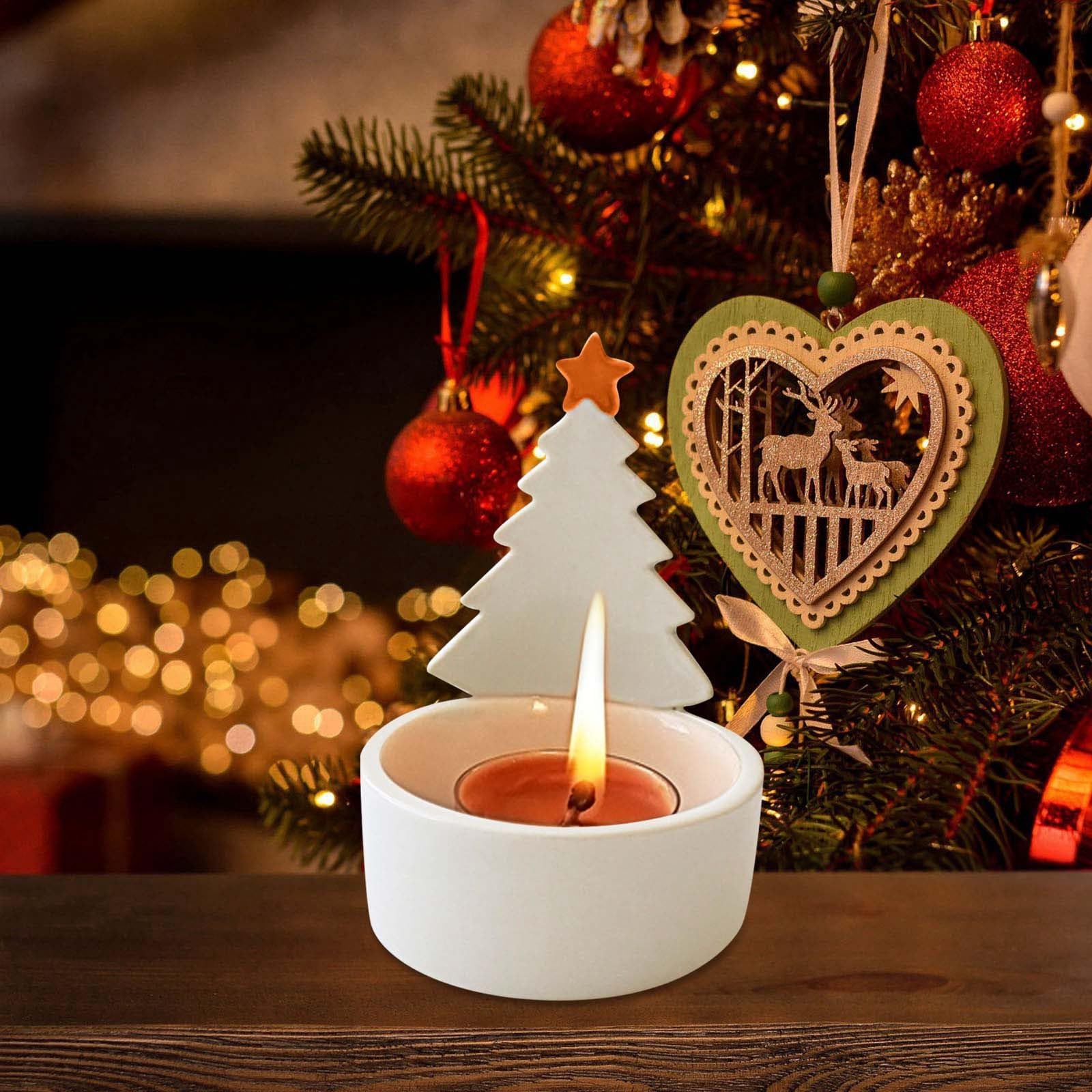 Bougeoir De Noël En Métal Noir Et Bois - Décoration Table Avec Cerf Et Maison | Pour Bougies Chauffe-plat - 9