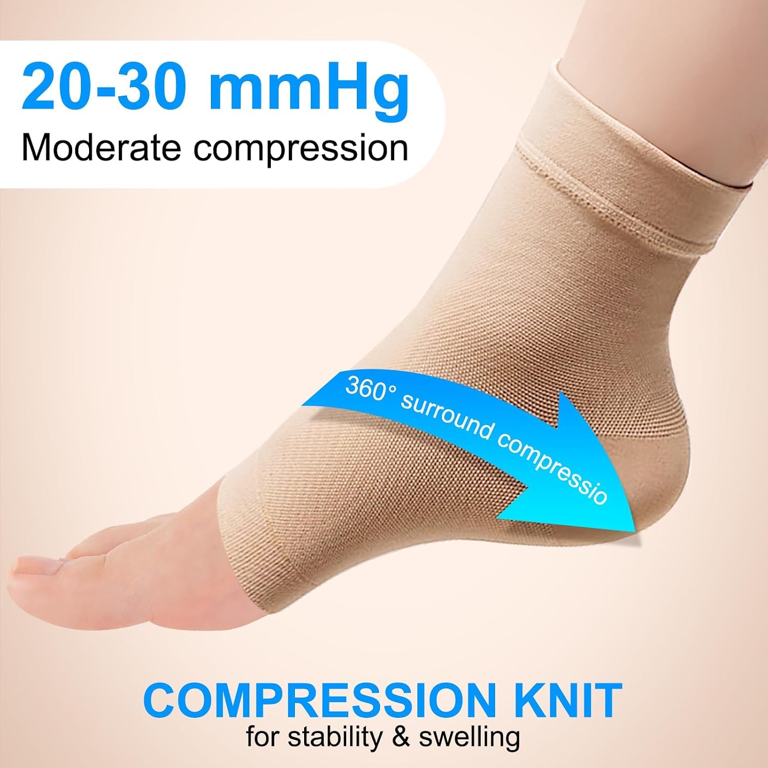 Medical-Grade Plantar Fasciitis Socks, Achilles Tendonitis Relief (Pair) Ankle Compression Sleeve for Sprain, Foot Swelling & Fatigue - Ankle Support Socks for Everyday Use (Beige, Black)