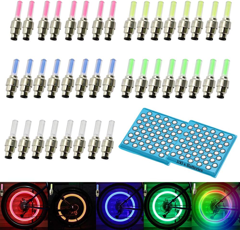RETON 140 Pcs Led Flash Tyre Wheel Valve Cap Light Set for Car, Bike, Bicycle, Motorcycle, Tricycle, Golf Cart Tire (Red, Yellow, Blue, Green, Mixed) : Automotive