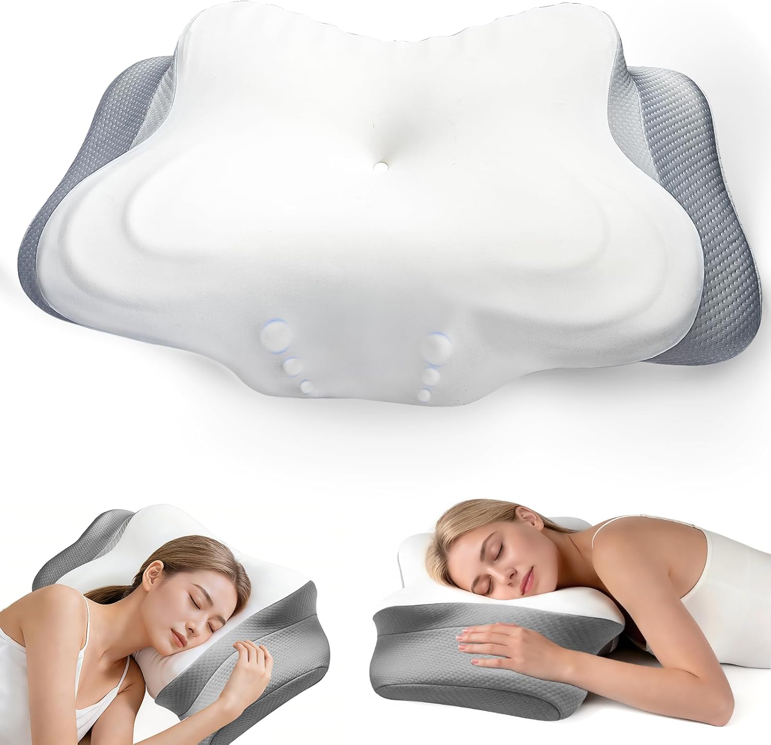 Cervical Neck Pillow for Neck and Shoulder, Ergonomic Contour Bed Pillow Side Sleeper Pillows for Adults, Neck Support Pillow for Back Stomach Sleepers 24.4 x 14.6 x 5.6 inches