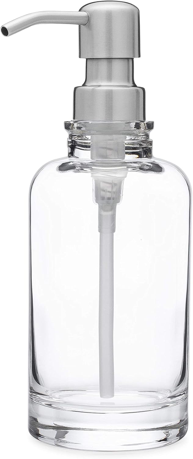 Rail19 Sonoma Clear Glass Soap Dispenser - Liquid Hand Soap & Lotion for Kitchen and Bathroom Countertop, 10oz (Cali Chrome)