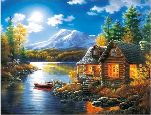 Cukol Village Landscape Cross Stitch Kits for Adults, 11ct Pre Printed Stamped Counted Cross Stitch Kits for Adults Beginners UK, Advanced 11 Count Embroidery Cross Stiching Kit Adults Beginners
