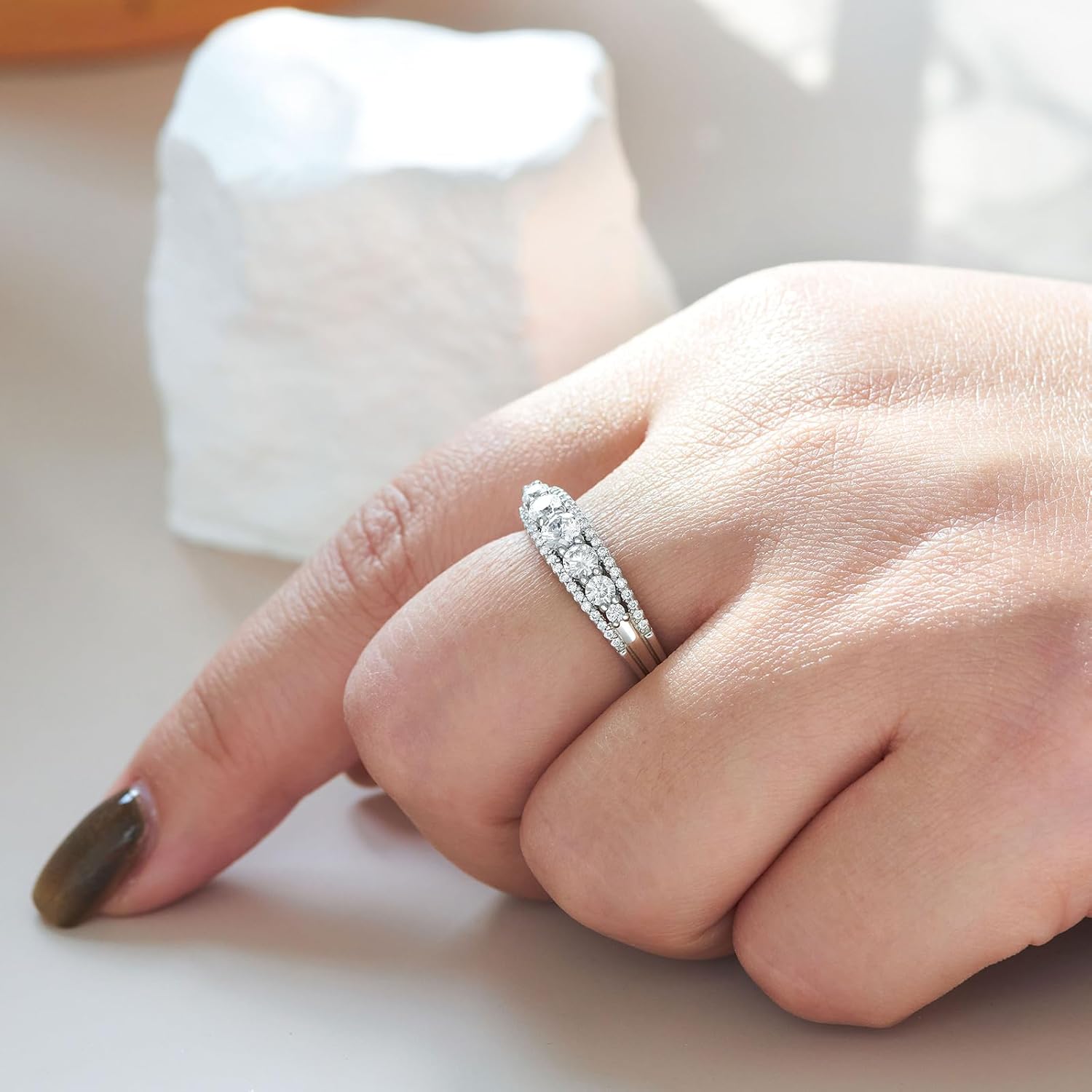 Newshe Jewellery Moissanite Wedding Bands for Women Eternity Ring 925 Sterling Silver Engagement Anniversary Stacking Size 5-10 White 10 image 6 of 7 B0D8J5JQCD