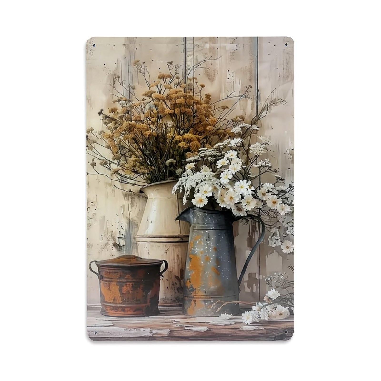 Rustic Floral Still Life Vase Arrangement Retro Metal Tin Sign, Vintage Decor Art Poster for Bar, Home, Man Cave, Kitchen, Laundry Room Gift 8x12Inch
