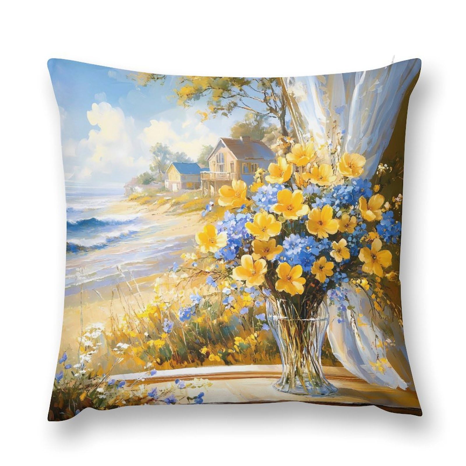 Seaside Farmhouse Bouquet Flowers Decorative Throw Pillow Covers Plush Cushion Protect Case for Sofa Bedroom 18 
