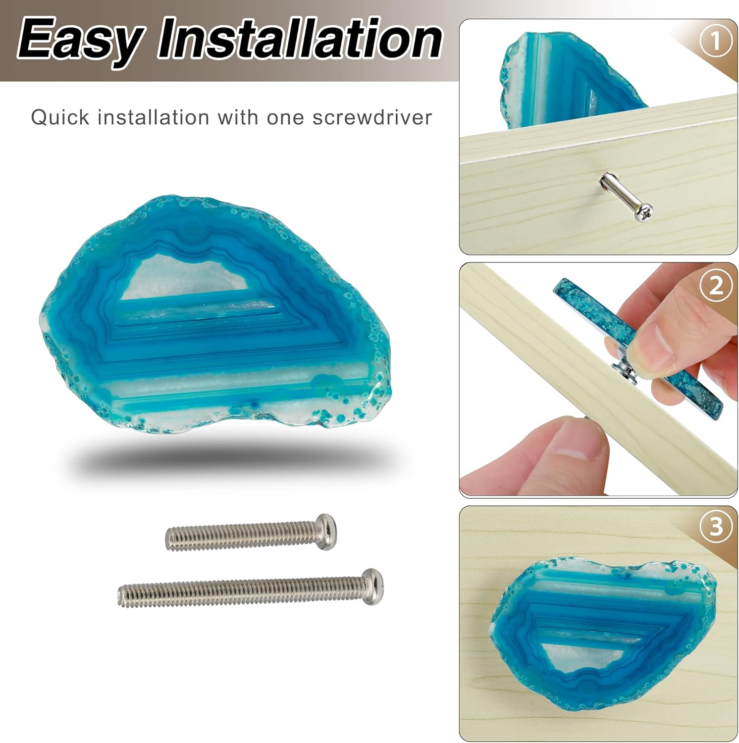 Cozy Tower Agate Knobs for Cabinets and Drawers, Unique Drawer Pulls and Knobs, Bifold Closet Door Hardware (Blue Agate)