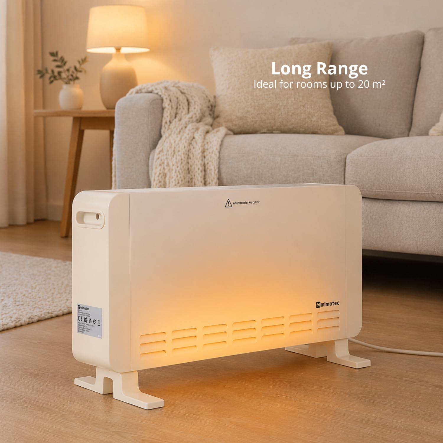 M Mimotec – Radiador Convector Eléctrico White Broken Equation 2000W, Potencia Regulable 800–2000W, Silencioso 0 dB, con Termostato Ajustable, Uso Interior