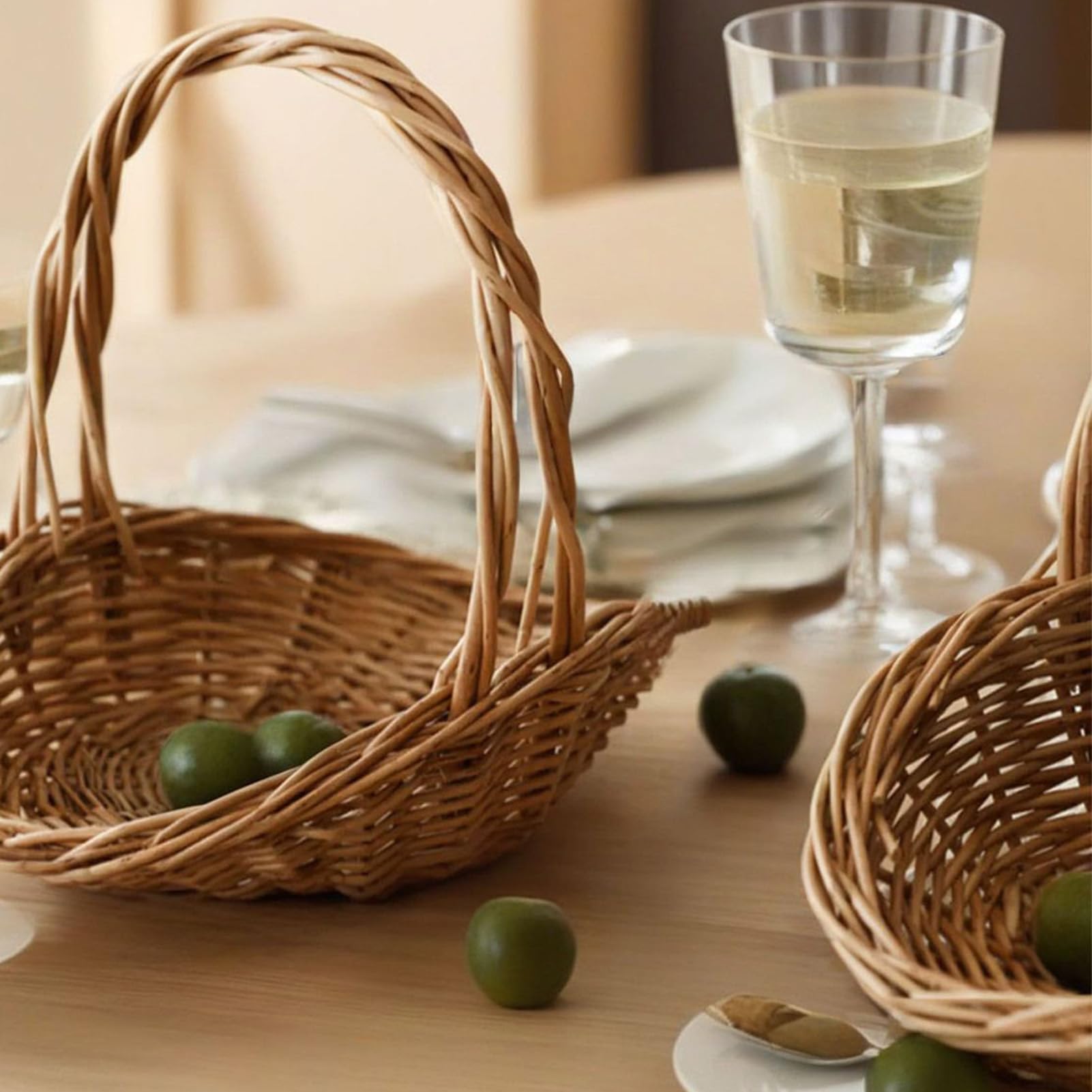 Cesti per Verdure da Cucina Cesto in Intrecciato con Manico | Cucina Portaoggetti Grande, Decorazioni per la Casa per Picnic Feste e Matrimoni