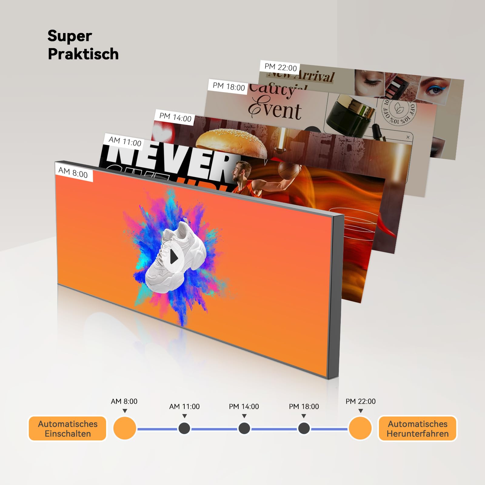 Digital Signage Display 43 Zoll,1000 Nits Stretched Bar Monitor | 4K Digitale Menüboards für Restaurant & Business, ultrabreiter Werbedisplay mit HDMI/WLAN, ideal für Schaufenster und Werbung