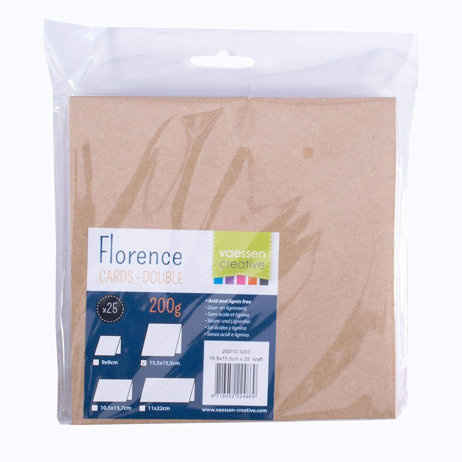 Vaessen Creative Large Square Florence Blank Craft Cards, Kraft, Set of 25, Matching Envelopes Available