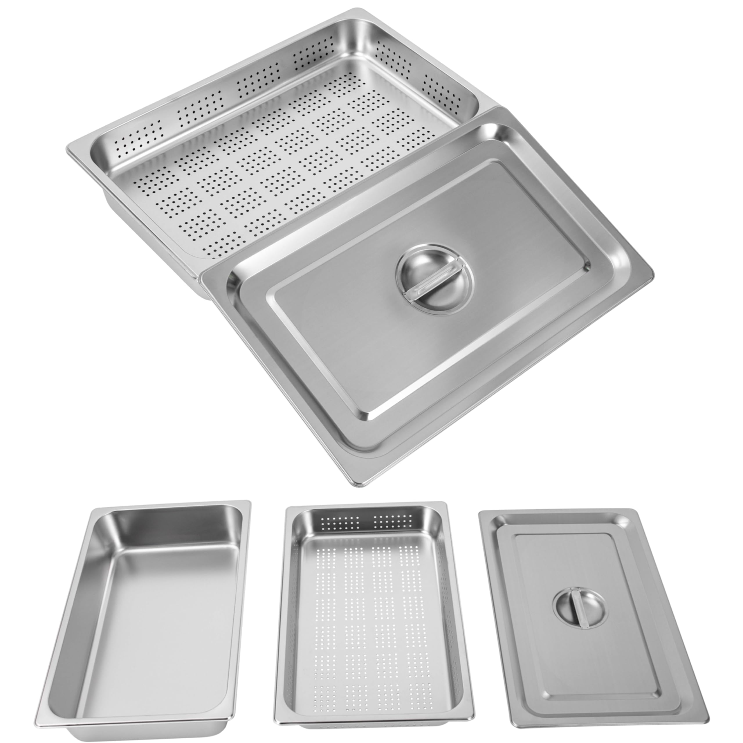 A Set Full Size Steam Table Pan Hotel Pan with Perforated Steaming Basket and Lid, Food Warmer Food Pan Tray Buffet Servers Pans Hot Water Pan for Restaurant Catering Kitchen Supplies?