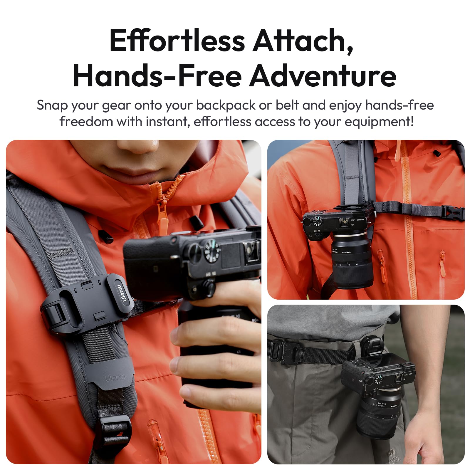 ULANZI Clip per cinghia da zaino per fotocamera, con sistema di sgancio rapido, compatibile con piastre UKA-QR, per Sony, Nikon, Fuji, supporto per fotocamera d'azione DSLR, resistente fino a 10 kg