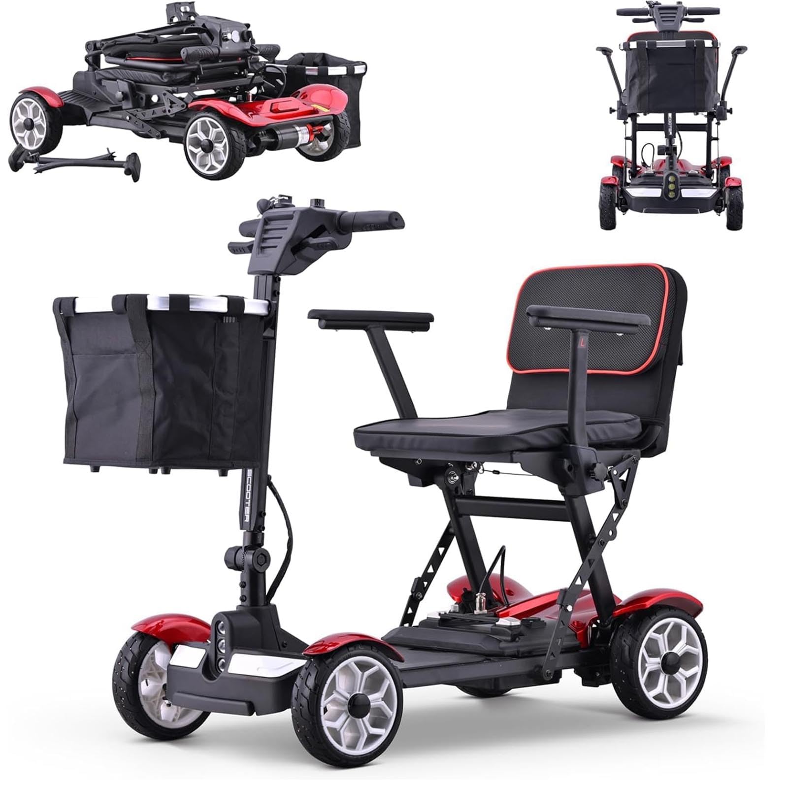 Scooter De Movilidad Eléctrica De 4 Ruedas,Scooter De Movilidad para Adultos, Portátil y Plegable, con batería de Largo Alcance, Cesta para Coche, para Personas Mayores,001,20AH