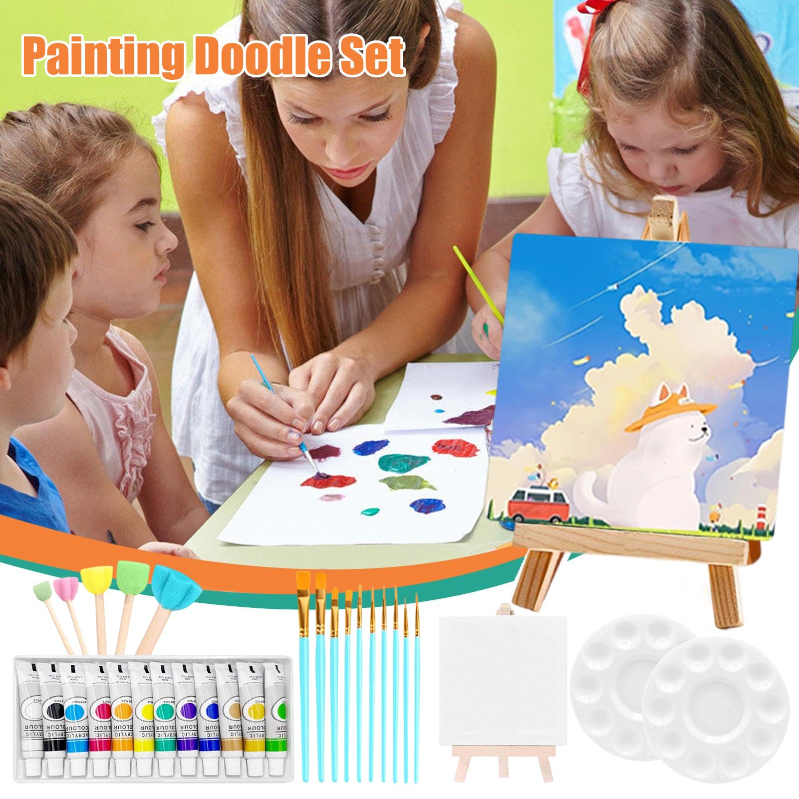 Set Pittura Tela Forniture Didattiche Lavabili Portatili | 10 Pezzi Di Materiali Artistici Per Dipingere Set Di Tela E Colori Per Casa Feste All'Aperto Bambini Ragazze Adulti E