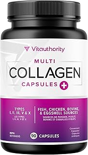 Multi Collagen Supplement with Hyaluronic Acid & Vitamin C, Types I, II, III, V and X for Healthy Joints, Hair, Skin and Nails, Hydrolyzed Collagen Peptides, Convenient Capsules, Non-GMO, 90 Ct