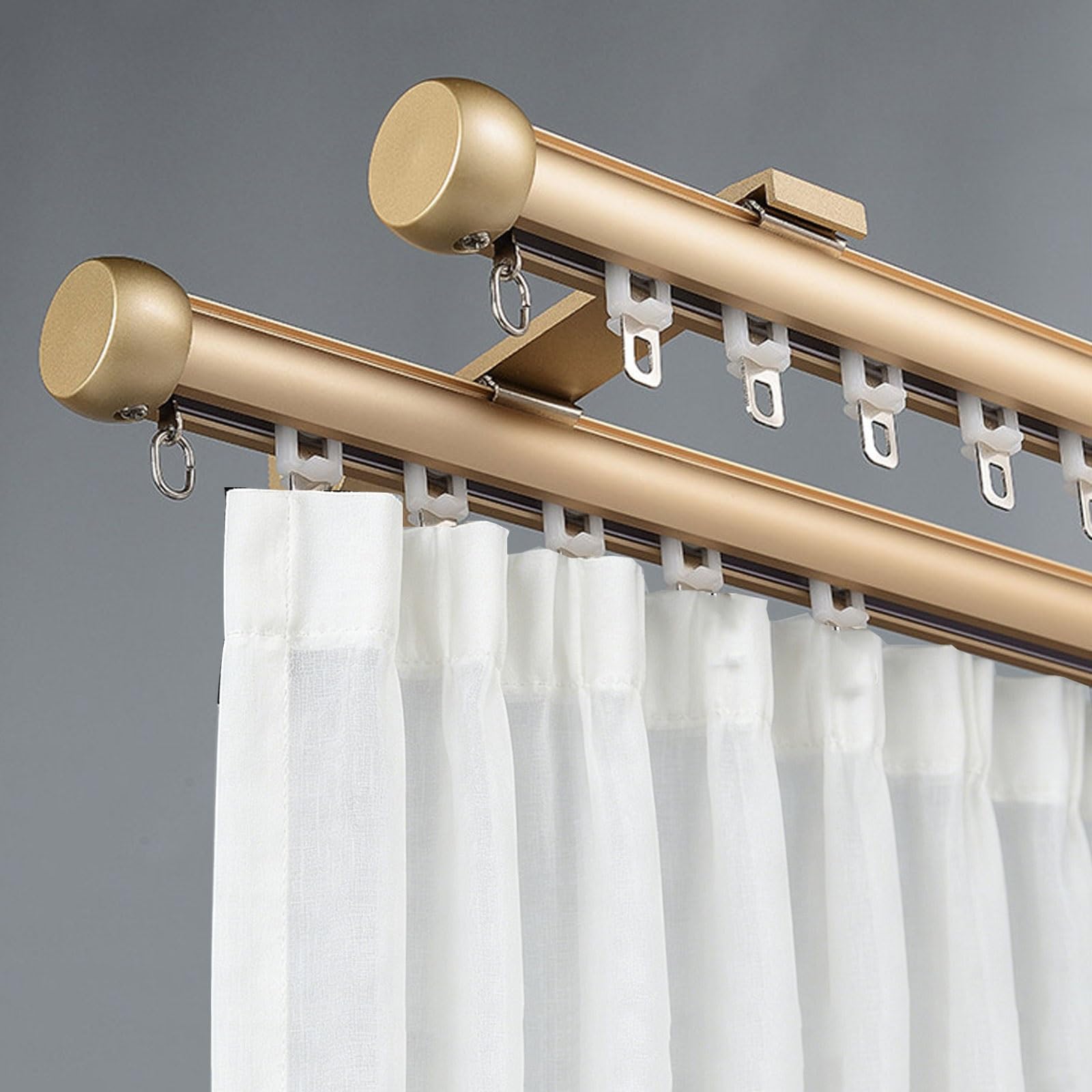 Silent Double Curtain Track Heavy Duty Aluminum Double Curtain Rod with Silent Pulley Wall Mount for Bedroom Living Room Kitchen Office(Gold,1.3m/4.3ft)