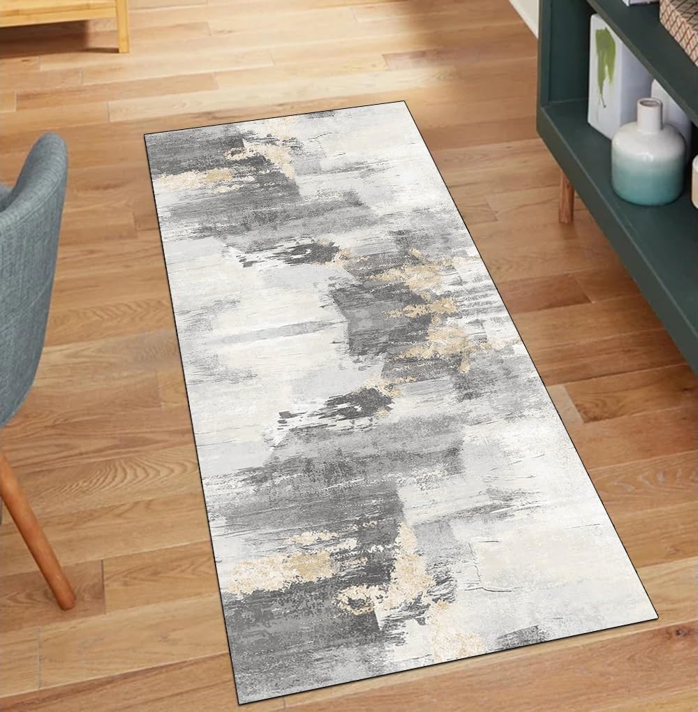 Alfombra abstracta lavable beige para evitar resbalones en el dormitorio