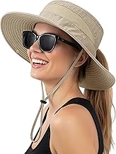 Xnova UPF 50+ Women's Ponytail Friendly Bucket Hats Wide Brim Adjustable Foldable Safari Caps Hiking Bucket Hat