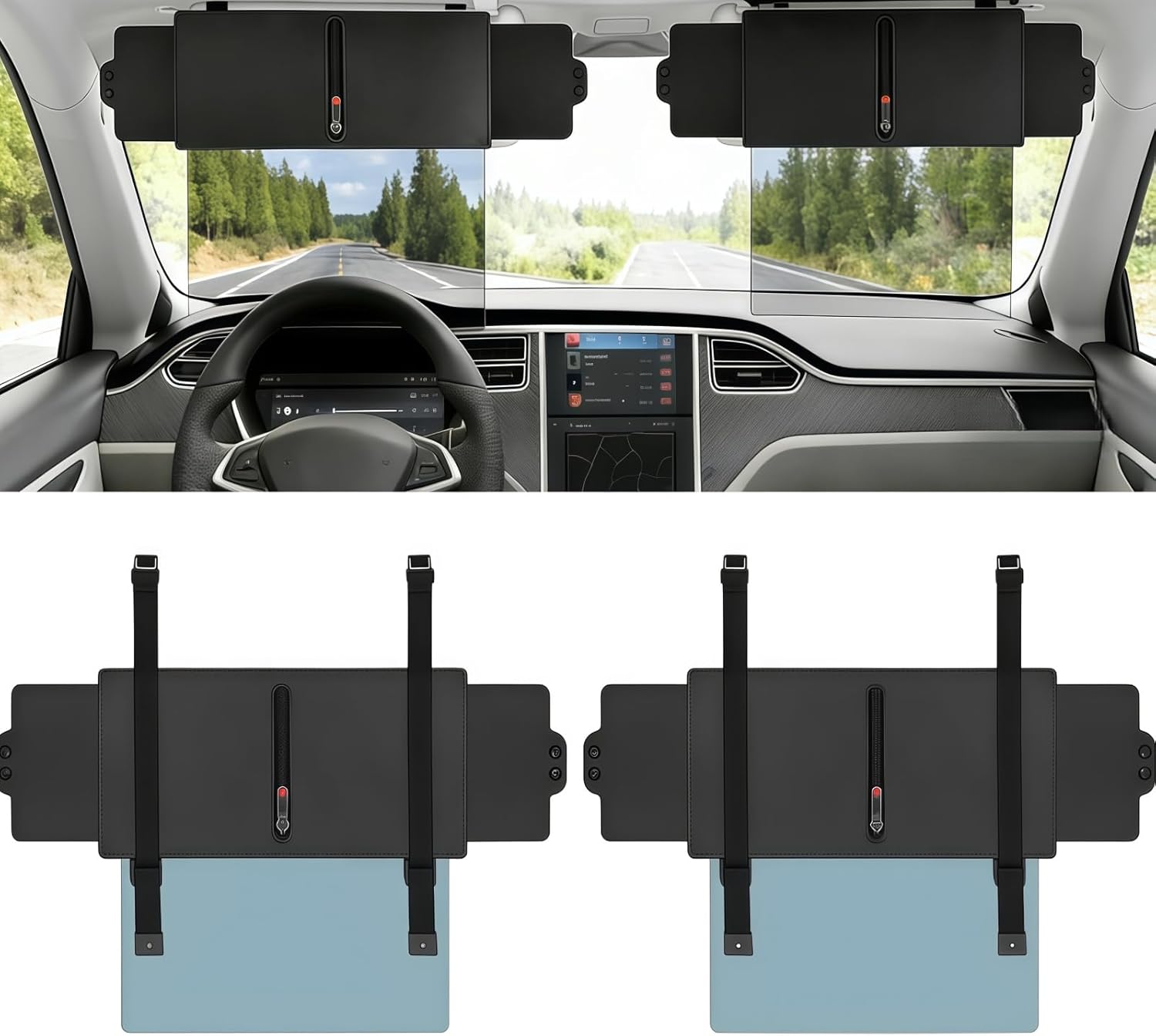 2Pcs Sun Visor Extender for Car,Upgraded Polarized,UV400 PC Lens Visor Extender Attachment for Car Visor with Zipper Slider,Car Visor Extender Sun Blocker Anti-Glare 2 Side Sunshade for Safe Driving