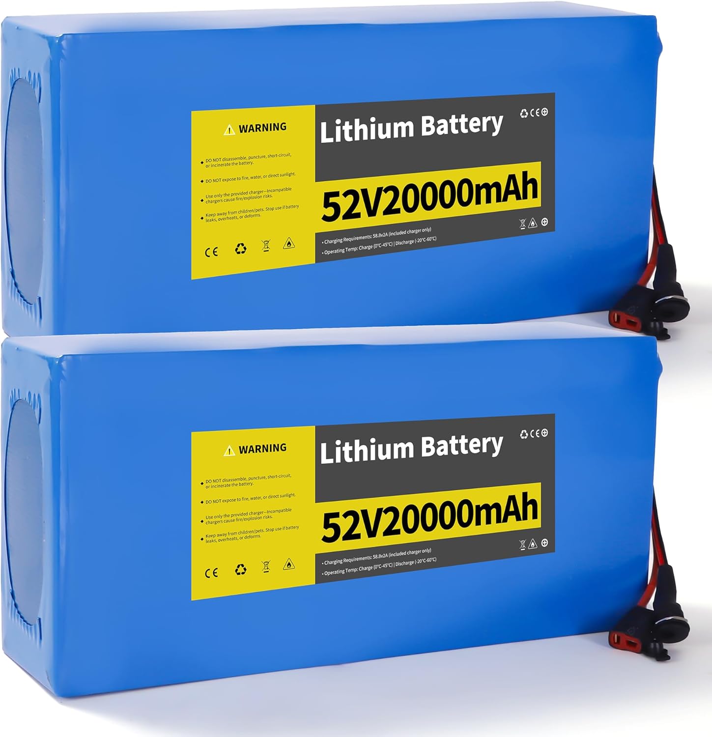 52V 20Ah Ebike Battery 1 Pack, 52V Lithium Battery for Electric Scooter, 52 Volt Electric Bicycle Replacement Battery with 2A Fast Charger, T-Plug, 30A BMS (US Stock)