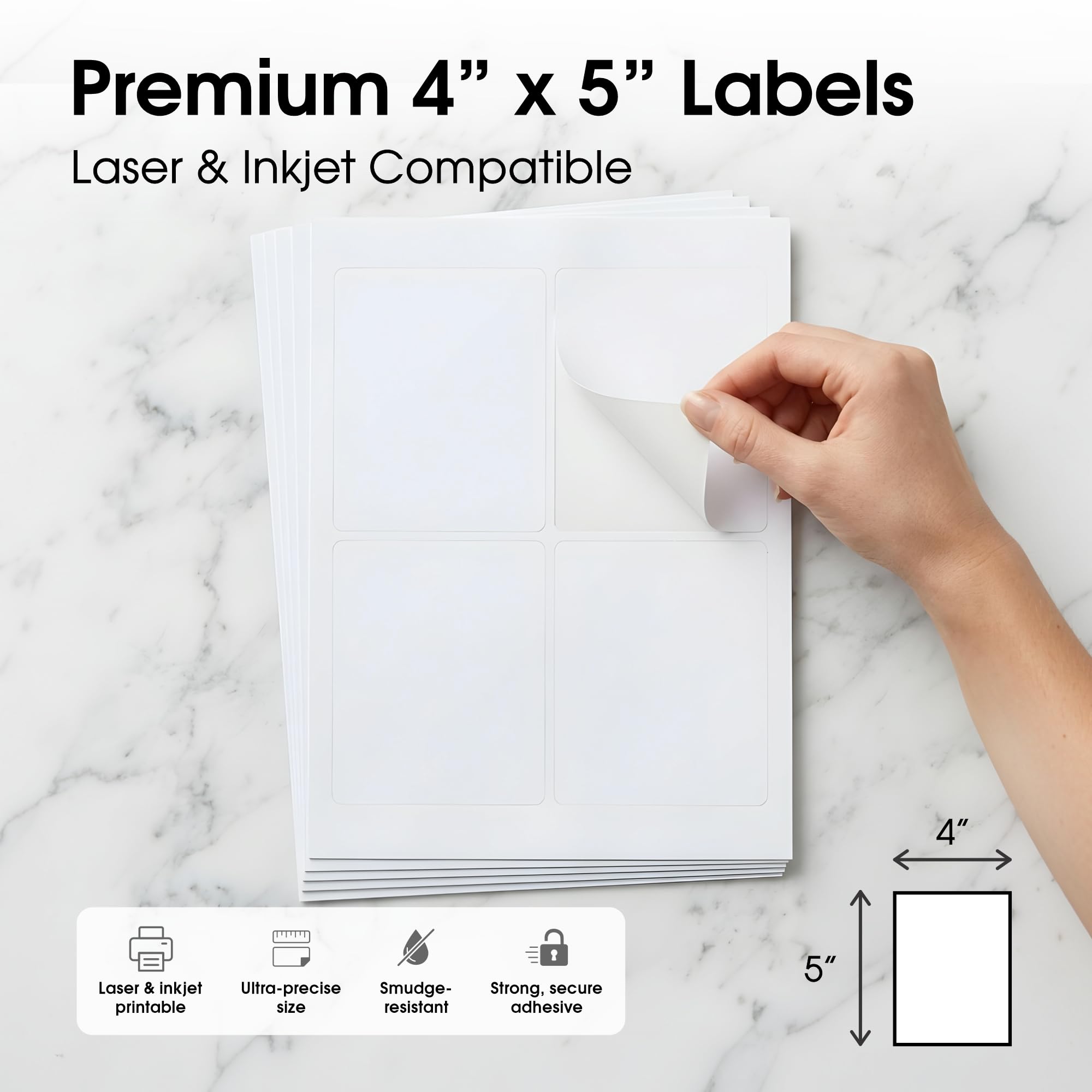 Spartan Industrial Etichette stampabili per stampanti laser a getto d'inchiostro, 10,2 x 12,7 cm, bianche, 250 fogli, 1000 etichette totali | Etichetta multiuso ideale per Logistica di Amazon,
