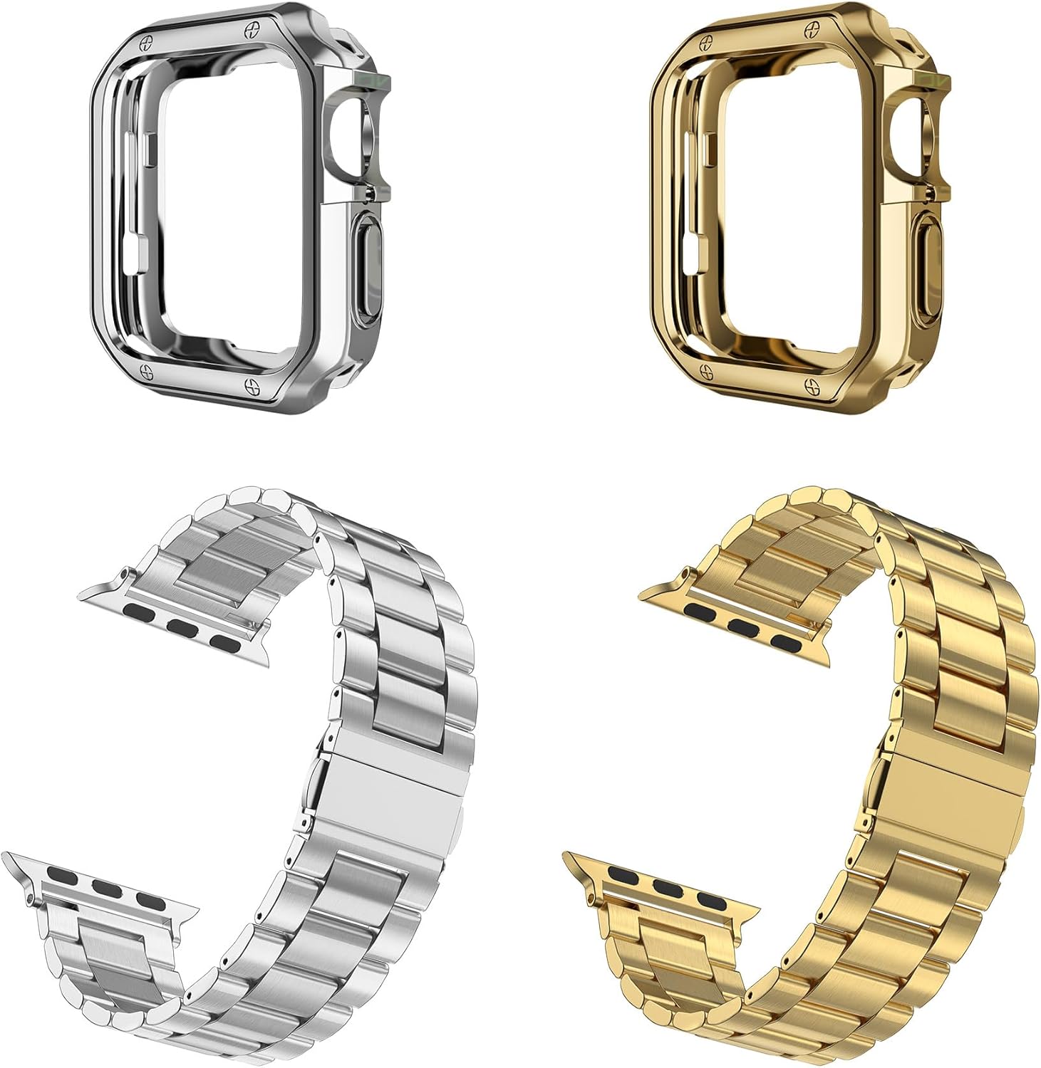 MRYUESG 2 Pack Designed for Apple Watch Band, Wrist-Band for i-Watch Series 9 8 7 6 5 4 3 2 1 SE, Stainless Steel Metal Chain with TPU Cover Case, Smart-Watch Link Bracelet Strap, 45 44 42 41 40 38mm - Image 2