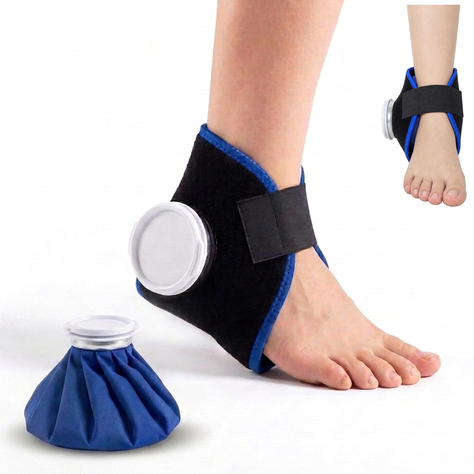 アイシング 氷嚢 アイスバッグ 氷のう アイシングバッグ アイシングセット（1個 氷嚢+1個 足首用 固定用サポーター） スポーツ ゴルフ 野球 バスケ テニス 結露なし 水漏れ防止 冷温両用 大口径 繰り返し利用 氷嚢 大人・子供 氷バッグ 温熱パック 冷却パック 家庭常備品（Sサイズ）