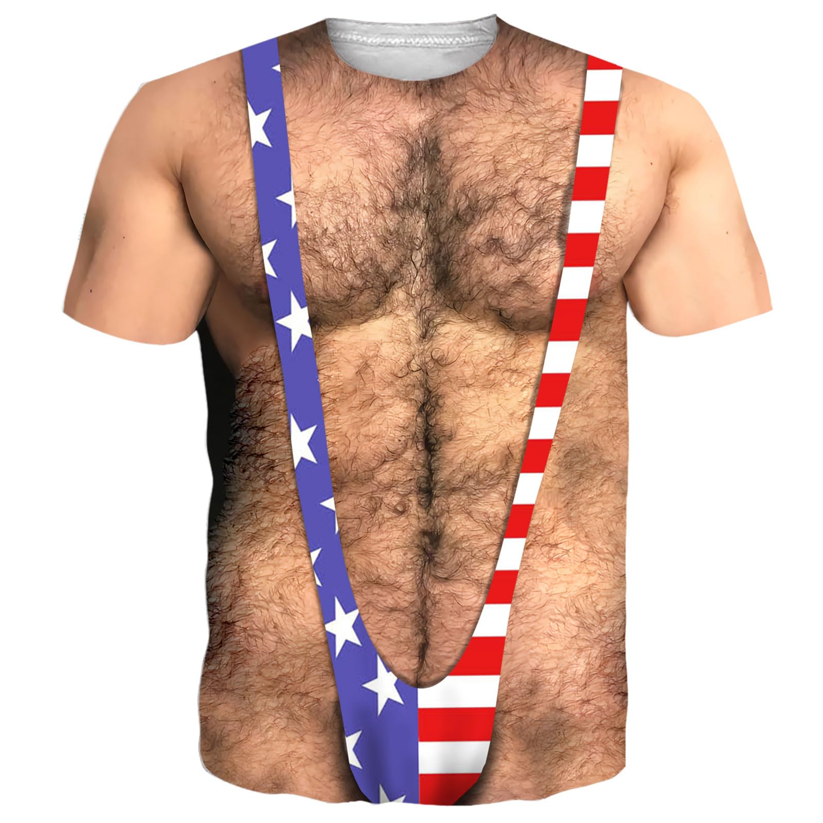 Goodstoworld Unisex 3D Fake Abs T Shirts Shredded Chest Printed Short Sleeve Costume Novelty Tees Shirt