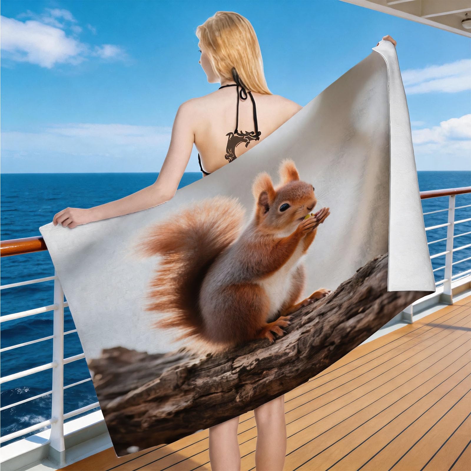 Hongduo Microfiber Quick Dry Beach Towel Red Squirrel, 3D Cute Animals Beach Towels Absorbent Fast Drying Bath Towels, Travel Camping Gym Swimming Bathroom (80x160cm)