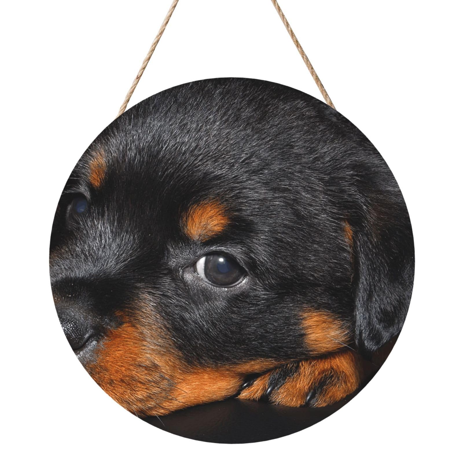 InOmak Rottweiler Puppy Pets Small Rottweiler Dogs, Round Wood Panel Painting 12 in, Wall Hanging Painting For Home