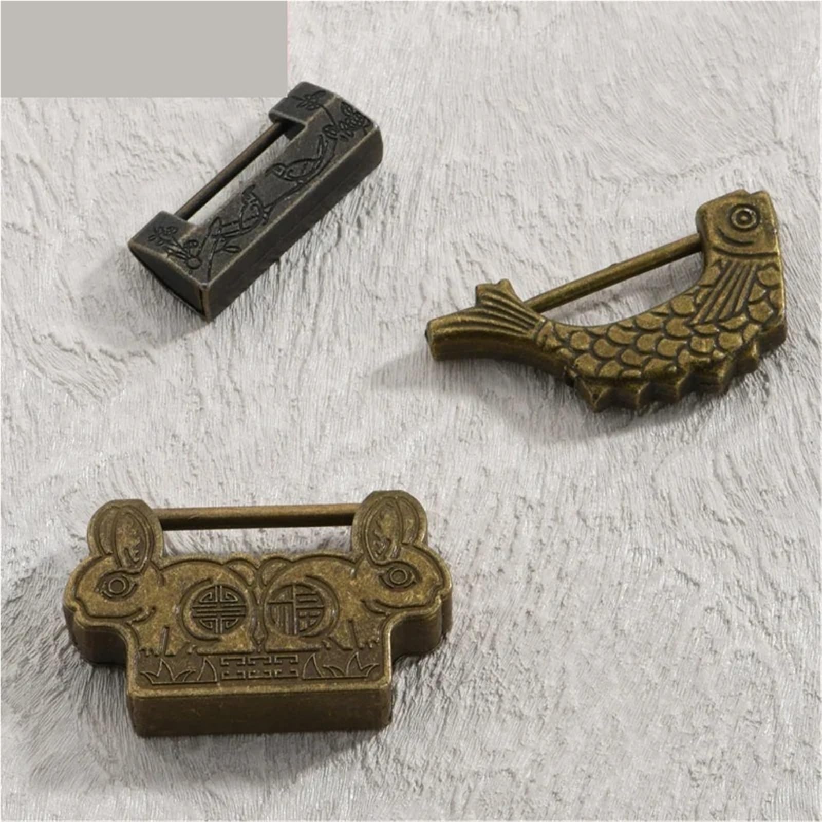 Vintage antyczny brąz metalowy chiński styl zamek szkatułka na biżuterię, pudełko na prezent, szafa, meble, sprzęt, 1 sztuka (A)